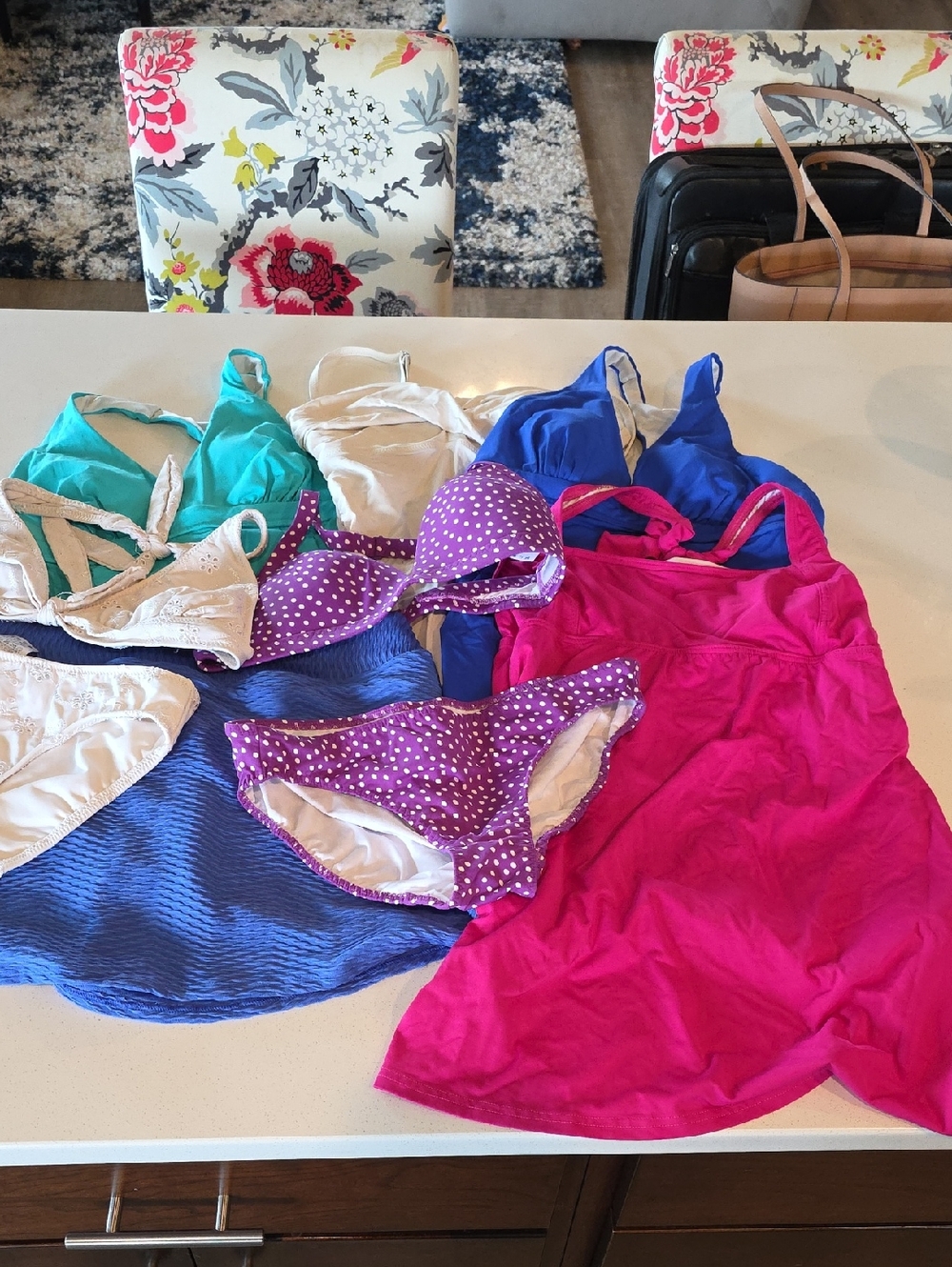 Lands' End Bright Fuchsia Swim Tank with Assorted Bikini Pieces